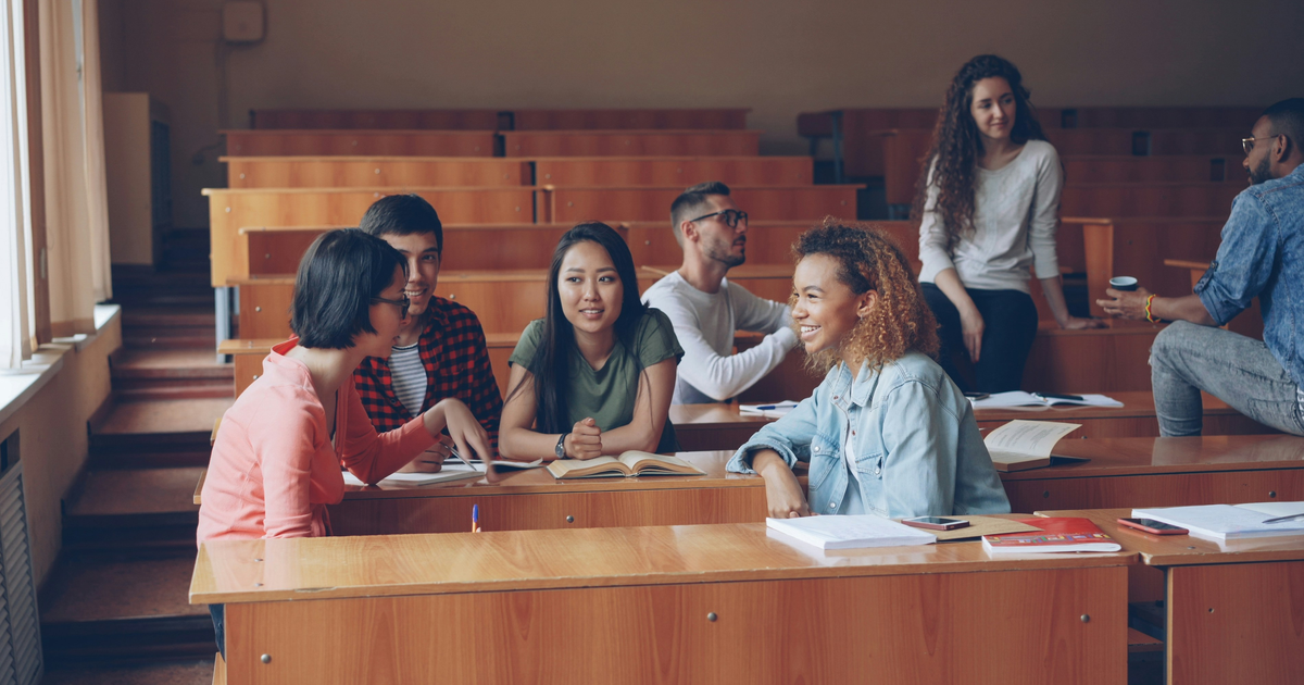 Students collaborating in a classroom
